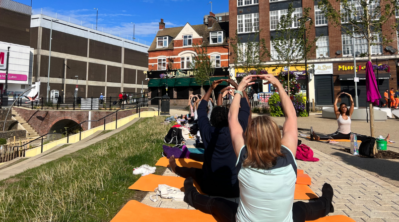 Morning yoga at Hat Gardens
